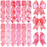 Vincreem 12 Rolls Mother's Day Wired Edge Ribbon for Wreaths 2 Inch x 60 Yards Pink Burlap Stripe Ribbons Happy Mother's Day Lov