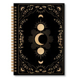 OINDADE Black Witchy Moon Notebook Journal, Celestial Spiral Notebook, Moon Journal, Black and Gold MoonPhase Notebooks Gifts fo