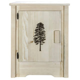 Montana Woodworks Homestead Collection Accent Cabinet With Laser Engraved Pine Design, Left Hinged, Clear Lacquer Finish