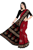 Tamaira Fashion Womens Plain Weave Pure Cotton Saree Without Blouse Piece(Ab36_Red And Black)