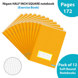 Nigam 1/2 Inch Square A5 School Notebook 172 Pages Soft Bound 18X24 Cm (Set Of 12) 58Gsm|Medium Sized Square Ruling|Mathematics