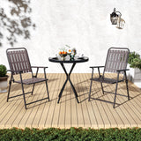 3 Pieces Patio Bistro Set Folding Small Table Chairs Set for 2 Outdoor Bistro Furniture Sets with Glass Coffee Table for Lawn Ba