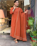 Anni Designer Women'S Rayon Viscose Anarkali Printed Kurta With Pant & Dupatta (Hamlet Orange-Vks01_4Xl_Orange_Xxxx-Large),Orange,4XL,,,