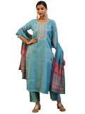 Libas Womens Yoke Design Silk Blend Straight Kurta With Trousers And Dupatta