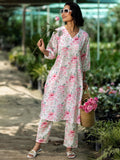 Libas Womens Printed Cotton Blend Co-Ord Set For Women White L