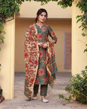 Gosriki Women'S Rayon Blend Printed Straight Kurta With Pant & Dupatta (Fta Green-Nrt-Gs_Xl_Green_X-Large),Green,,B0CYQF4QGZ
