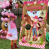 Cowgirl Toss Game, Western Cowgirl Cowboy Game Backdrop Pink with 3 Bean Bags for Kids, Wild West Last Rodeo Cowgirl Birthday Ba