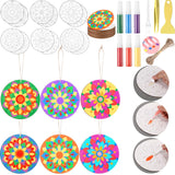 Kolldenn 24 Pcs 7 Inch Wooden Diwali Mandala Sand Arts Rangoli Mandala Sand Art with 6 Colorful Art DIY Coloring Kit for Indian