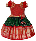 White Button Girl's Polyester Blend Readymade Lehenga Choli (Baby Jecq Red Line Choli-2-3 Years, Green_2 3