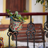 Chumbak VintageInspired Floral Pattern Metal Balcony Railing Pot Weather Resistant Hanging Planter For Herbs, Succulents, And
