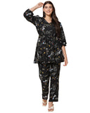 TOPLOT Co ord Kurta Womens Printed Cotton Kurta Set with Trousers, Black, L