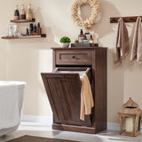 IFBUY Tilt Out Laundry Hamper Cabinet, 10 Gallon Farmhouse Trash Can Cabinet with Drawer, Hidden Wood Garbage Can Bin Cabinet wi