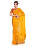 Womanista Womens Mukaish Embellished Chiffon Saree with Jacquard Blouse (TI1184_Yellow)