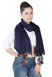 Verismo Scarf Cotton Soft Quality Solid Navy Color Nice Big Stole With Beautiful Multi Color Fringes To Get Charming Look. You C