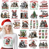 Dazoratix Christmas Iron on Transfers - 20 Sheets Cute Raccoon Bow DTF Ready to Press for T Shirts Funny Animal Xmas Heat Patche