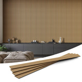 INMOZATA Wood Slat Wall Panels, 4 Pack 94.5 x 7.9 3D Fluted Soundproof Fire Resistant Acoustic Wooden Panel for Interior Wall De