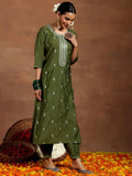 Libas Women'S Silk Blend Kurta Set (Gs947_Olive Olive S