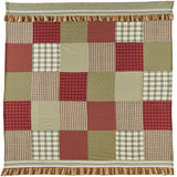 VHC Brands Farmhouse Brick Red Patchwork Cotton Prairie Winds Bath Rod Pocket Button Holes for Shower Hooks Patchwork Lace Cotto