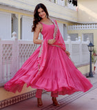Fashion Basket Pink Georgette Anarkali Kurta For Women Pink 2Xl