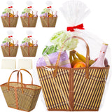 Quzzil 6 Set Baskets for Gifts Empty, Sturdy Large Woven Bamboo Gift Basket Kit with Handle Wrap Bag Red Bow to Fill for Father