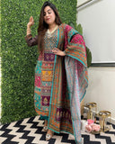 Gosriki Women'S Rayon Viscose Straight Printed Kurta With Pant & Dupatta (Sula Green-Gs_Xl_Green_X-Large),Green,,B0DY81MZ9X