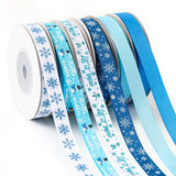DECYOOL 6 Rolls 60 Yards Winter Ribbons for Gift Wrapping, Holiday Xmas Grosgrain Ribbons 10mm Wide Blue White Snowflake Snowman