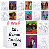 VOCHIC 8Pack Paint and Sip Kit for Lady, Afro Girl Friendship Pre Drawn Canvas Painting Set for Adults Women Lady Night Paint Pa