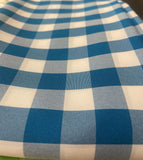 1 Checkered Gingham PolyPoplin Fabric by The Yard (Turquoise and White)