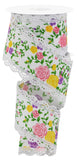 Mini Roses Wired Ribbon with Scalloped Lace Edges for Bows, Wreaths, Flower Arrangements, Crafts and Decorations (White, Pink, P