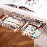 2 Pack Under Desk Storage Drawers Slide Out-Drill-On or Self-Adhesive,Large&Medium Drawer Under Desk Organizer Under Table Drawe