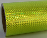 Roll of Prism Sign Vinyl, Holographic 1/4'' Mosaic, Self-Adhesive (24 inch x 30 feet, Fluorescent Yellow)