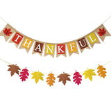 CUUSNNY Thankful Burlap Banner with Maple Leaves,Glitter Rustic Fall Thanksgiving Decorations for Mantle Fireplace,Harvest Party