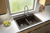 Karran QT-710 Drop-in Quartz Composite 33 in. 1-Hole 50/50 Double Bowl Kitchen Sink in Brown