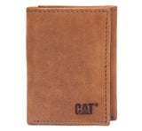 Caterpillar Mens Leather Trifold Wallet with ID Window, Tan, One Size