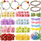 Zeyune 20 Sets Spring Tea Party Favor Flower Crowns Making Kit, Make Your Own Flower Crown Wreath Garland Headbands Craft Kit Ha