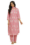 W for Woman Women's Cotton Kurta, Straight Pant & Dupatta (24FEWS10737-123548_Rosebloom