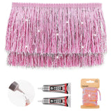 Yhsheen Pink Fringe Trim with Tinsel, 5Yards X 4 Inch Metallic Fringe Trim with B7000 Glue for Karma Jacket Costume Crafts Spark