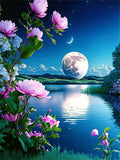 Yunnuo Moon Diamond Painting,Flower Diamond Art Kits for Adults,5D DIY Landscape Diamond Dots Gem Art Painting Kit, Paint with D