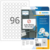 HERMA Self Adhesive Removable Round Labels, 96 Labels per A4 Sheet, 25 Sheets, 20 mm, 2400 Labels, Blank Multipurpose Labels St