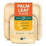 ECO SOUL Compostable 7 & 10 Inch Palm Leaf Square Plates (50 Count) Like Bamboo Plates | Biodegradable | Eco-Friendly, Microwave
