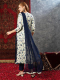 Gosriki Women'S Cotton Blend Printed Straight Kurta With Pant & Dupatta (Gta Navy-Jl-Gs_Xl_Navy Blue_X-Large),Navy Blue,,B0D73X29RS