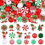 Misdary 200 Pcs Elf Christmas Beads Red Green and White Elf Candy DIY Wooden Beads for Crafts Xmas Jewelry Making Holiday Garlan