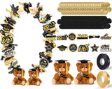 RoundFunny 82 Pcs 2025 Graduation Candy Leis Making Kit DIY Netting Tubing Stuffed Plush Bear Ribbon Grad Glitter Card Candy Lei