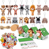 Spakon 88 Pcs Wildlife Party Favors for Boys and Girls Includes 18 Sets Mini Wild Animal Stuffed Animals Plush Keychains Party G