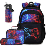 DIGOBAY Boys Backpack for School, 6PCS Cool Luminous Gamer Backpack for Boys with 14oz Insulated Water Bottle Lunch Box Pencil C