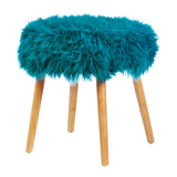 Accent Plus Turquoise Faux Fur Stool 17.75x17.75x17.25
