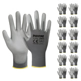 Safety Work Gloves PU Coated-12 Pairs,Grey Seamless Knit Glove with Polyurethane Coated Smooth Grip on Palm & Fingers, for Men a