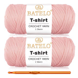 BATELO 2 Pack Crochet T-Shirt Yarn for Beginners Crochet Bags/Basket/Coaster, Thick Polyester Fabric Yarn (Light Pink, 400g/144