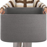 OIAHOMY XXLarge Rectangle Blanket Basket-96L, Cotton Woven Basket for Storage, Dirty Clothes Basket for Living Room, Nursery, Be
