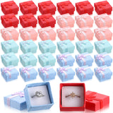 Bucherry 72 Pcs Ring Boxes 1.6 x 1.6 In Hard Cardboard Jewelry Box with Ribbon Bow Small Jewelry Gift Cases for Small Business(S